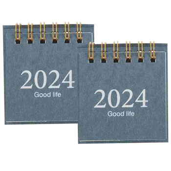 Мини настолен календар в 2024 година Постоянен Календар Малък настолен Календар с две метални обвързани планиране на Календар ежедневника