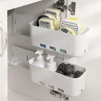Многофункционална подвесная кошница за съхранение, Стенен кухненски чекмедже, рафт-багажник, Двутактов кутия за подправки, Кухненски притурка