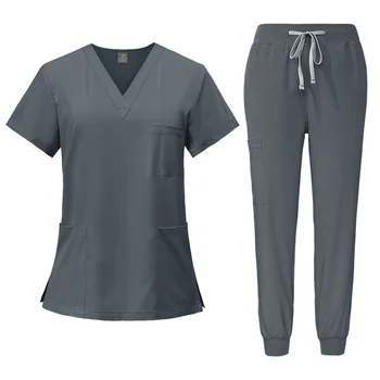 Многоцветен унисекс униформи на медицински сестри с къси ръкави, работно облекло болничен лекар, униформи за операция на устната кухина, Комплекти за медицински ексфолианти