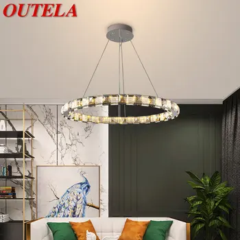 Модерен Кристална окачен лампа OUTELA с кръгла форма, пръстени, креативна луксозен Полилей с led подсветка за хол, трапезария, спалня