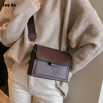 Модерна дамска чанта през рамо 2024, нова ежедневни Малка квадратна чанта през рамо в ретро стил с широк колан в стил ретро