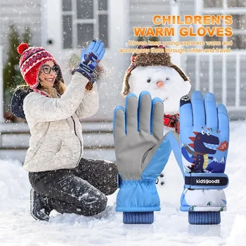 Модерни ръкавици за спорт на открито, Ски ръкавици с пет пръста, непромокаеми, дишащи, удебелени, с регулируема катарама за момчета и момичета