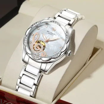 Модни Механични ръчни часовници с метална каишка Луксозна марка дамски часовници с водоустойчив виртуален скелет, Оригинални дамски часовници Reloj Para Mujer