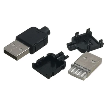 Монтаж на Връзка за пренос на данни Черен 4-пинов USB адаптер САМ USB конектор USB 2.0 USB конектор USB Male