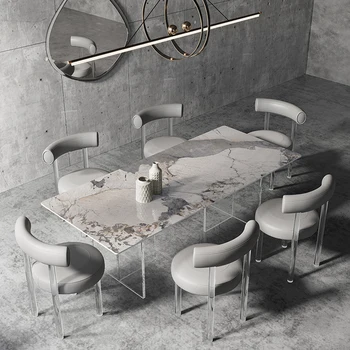 Мраморна маса за дневната, Промишлен правоъгълна маса за Хранене е в скандинавски стил, Луксозен Минималистичен Кухненски мебели Mesa Comedor