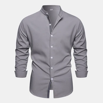 Мъжете Мъжки горната риза Лек стречинг Топ с висока яка 1 бр. блуза копчета Ежедневни Класически здрава, удобна мода