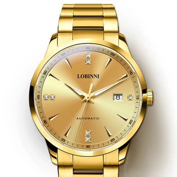 Мъжки автоматичен часовник LOBINNI от злато 41,3 mm, механични ръчни часовници с 5ATM водоустойчив светящимся сапфир огледало с датата на NH35
