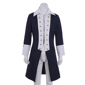 Мъжки кралската военно яке от 18-ти век, средновековна сини униформи, cosplay, яке от епохата на Регентството, палта Джордж Вашингтон Тюдор Outf.