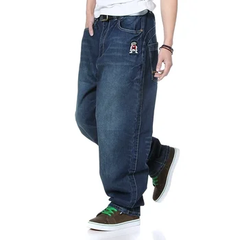 Мъжки панталони Demin Широки Свободни ежедневни хип-хоп скейтборд Градинска дрехи Големи размери 46 48 прави панталони с бродерия