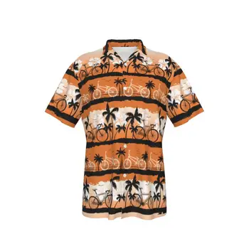 Мъжки хавайски оранжева риза със стръмен принтом, хавайски велосипедна риза, плажни летни ежедневни блузи в стил мозайка от копчета