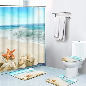 Набор от завеси за душ под формата на морска звезда в формата на миди, за плажа, нескользящий подложка за тоалетна, интериор на баня в океанското стил