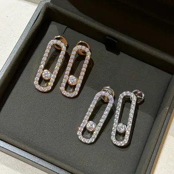 Най-добрите бижута на френската луксозна марка от сребро 925 проба, серия MOVE UNO, класически дамски обеци с един диамантен пръстен, подходящ за годеж.