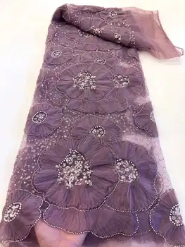 Най-новата Африканска лейси плат с 3D цветя 2023 година, Дубай лейси тъкани от тюл с пайети, Бродирана апликация, Нигерийская плат, за да оформите за шиене