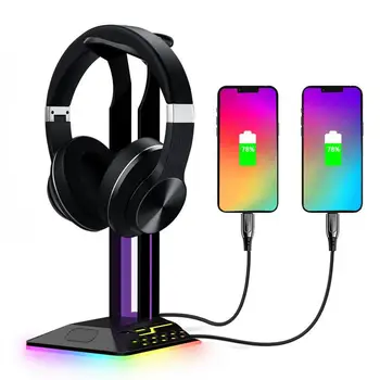 Настолна закачалка за слушалки RGB-поставка за слушалки с противоскользящим дизайн, Многофункционални и гъвкави закачалки за слушалки за геймъри, компютърни игри