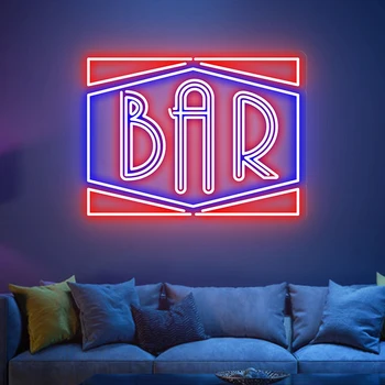 Неонова реклама на бар Декор бизнес лого Led неонова светлина Оформяне на кафе, за коктейли на поръчка Неонови Надписи Персонализирани подаръци
