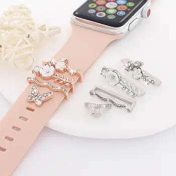 Нов метален ключодържател с бриллиантовым орнаменти Силиконов каучук Декоративно пръстен за каишка за Apple Watch Аксесоари за декор на гривната iwatch