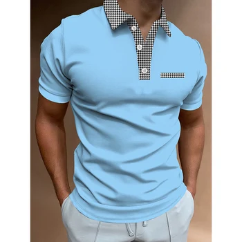 Нова мъжка лятна риза с къси ръкави с изкуствен джоб и принтом с къс ръкав, мъжки ежедневни поло риза за голф.