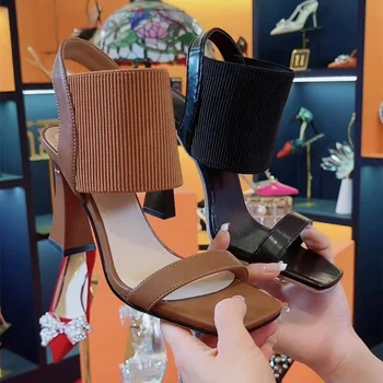 Нови летни дамски сандали, удобни универсални сандали на висок ток с отворени пръсти, дамски ежедневни градинска обувки големи размери, дамски сандали