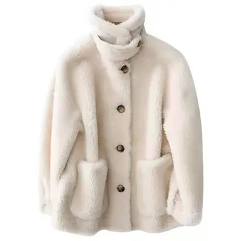 Нови модни зимни извънгабаритни Топло палто с яка от изкуствена лисьего кожа, черни якета, Дамски определяне на горно облекло, Якета 2023 Есен C126