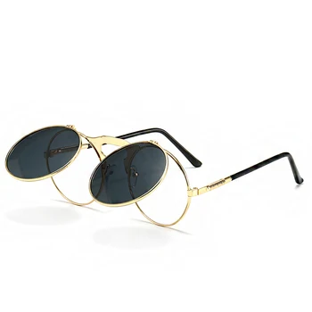Нови модни реколта кръгли слънчеви очила с панти капак в стил Пънк Ретро слънчеви очила Слънчеви очила