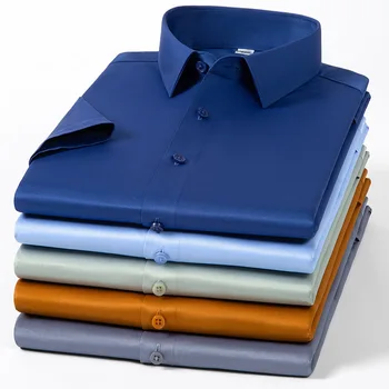 Нови мъжки ежедневни ризи-участък с къс ръкав, с един накладным джоб, Стандартна мъжка риза за работа в офис, однотонная Базова риза