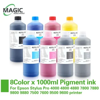 НОВИТЕ пигментни мастила 8 цвята x 1000 мл за Epson Stylus Pro 4000 4800 4880 7800 7880 9800 9880 7500 7600 9500 9600 принтер