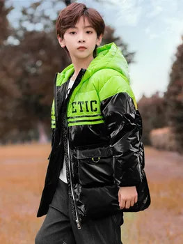 Новост 2024 година, блестящ зимата пуховик за момчета, корейската версия, модерно детско утепленное свободно палто със средна дължина, детско палто