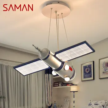 Окачен лампа SAMAN Children ' s Spaceship LED Creative Fashion Cartoon Light за детска стая с дистанционно управление, затъмняване в детската градина