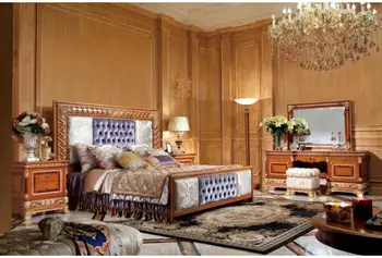 Основната спалня от издълбани бук в европейски стил, Червено-кафяв фурнир, сусальное злато, Двойно легло Ретро