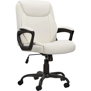 Основни Класически Офис Компютърен стол с подлакътник от полиуретан с мека тапицерия Puresoft за средна част на гърба - Кремаво, 26 