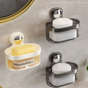 Оттичане Странично чекмедже за сапун С гъба Двуслойни Ефективен държач за сапун на закрито