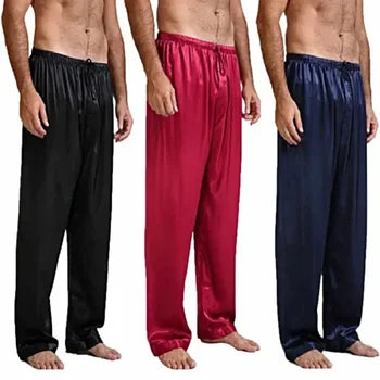 Панталони, пижами, спускане нощен ризи, свободни сатен мъжки панталони за сън, копринени пижами, дълга пижама 2023, домашно облекло