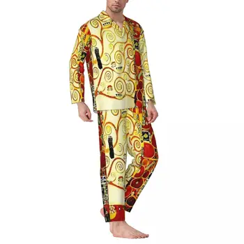 Пижами за Мъже Diana Klimt Art Home Nightwear The Tree of Life, 2 броя, Реколта Пижамные Комплекти С Дълъг ръкав, Модерен Домашен костюм Оверсайз