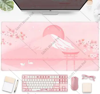 Подложка За Мишка Cherry Blossom Kawaii Розово Цвете Тенис на Мат Голям Аниме Игра Подложка За Мишка XXL Сладко Mount Fuji Keyboard Mats за Жени
