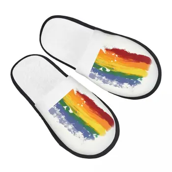 Преливащи домашни чехли ЛГБТ, женски меки чехли с ефект на паметта за гей-парад, хотелски чехли-слипоны за гей-парада