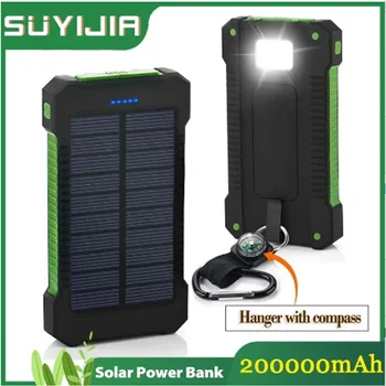 Преносим външен акумулатор за слънчева батерия с капацитет от 200000 ма батерия, бързо зареждане, водоустойчив Powerbank с SOS-фенерче, Повербанк за Xiaomi