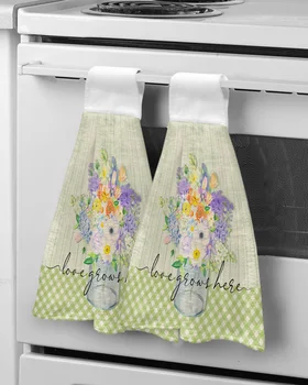 Пролетното цвете акварельное клетчатое кърпа за ръце за баня, кухня, абсорбиращи окачени кърпи, Меки детски кърпичка от микрофибър