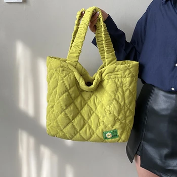 Ретро Диамант вельветовая женствена чанта през рамо, дизайнерски проста однотонная дамски ежедневни чанта за пазаруване с голям капацитет, голям портфейл