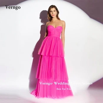 Розови и Дълги рокли за абитуриентски бал Verngo Sweetheart Трапецовидна форма, с много Нива пола, Винтажное вечерна рокля, Vestido de noche, Сладки Вечерни рокли