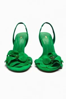 Сандали на висок ток Фея Flowers Лято 2023, сексуална удобни сандали с отворени пръсти и фиби, дамски обувки