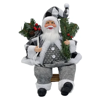 Седнала на Дядо Коледа, Коледна украса готвач Кукла на Дядо Коледа е Коледен Подарък за Нова Година Декорация за Коледната елха Здрав Сив