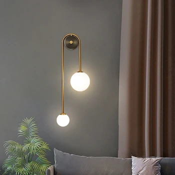 Скандинавските месингови стенни лампи със стъклена топка, модерен лампа за дома, хол, спалня, стълбище, проход, led, с монтиран на стената лампа