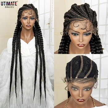 Сплетен перука под формата на кутии без възли, 36 инча, афроамериканское на коса, за тъкане на чернокожите жени, синтетични перука, завързана с гъвкави проводници отпред, Опашка във формата на косичек
