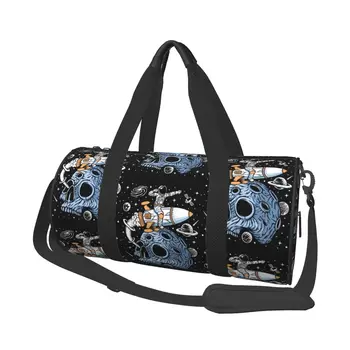 Спортна чанта Череп Астронавти Спортна чанта с обувки Planet Cool Couple Градинска дизайнерска чанта Забавно Тренировочная чанта за фитнес
