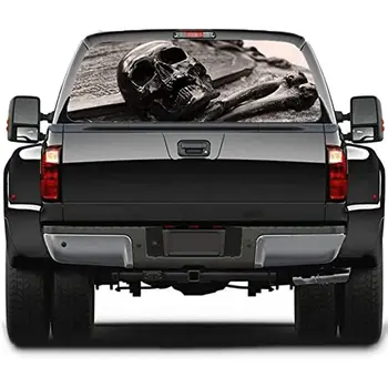 Стикер за задното стъкло на камиона CUSENA Skeleton Skull, Етикети на задното стъкло на камион, за камиони, джипове, леки автомобили, Универсални, с графичен покритие Perfo