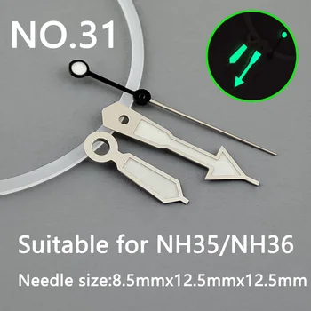 стрелка nh35, сребърна игла, зелен светещ, аксесоари за часовници, подходящи за секундни стрелки nh35, механизъм nh36 № 31