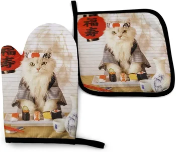 Суши котка, японски сладко смешно коте, кухненски ръкавици и прихваткодержатели, топлоустойчиви ръкавици за фурна, сигурно готвене, печене на скара.