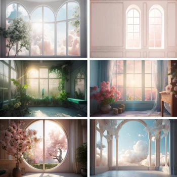 Сюрреалистични фонове, за снимки с изглед към тайната Стая с прозорци Фон за сватбена украса с цветя Студио портретных снимки за възрастни