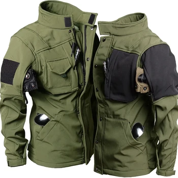 Тактически якета за Мъже от кожа на Акула, военна мека яке под формата на миди, Водоустойчив Ветроупорен флисовые Топли мотоциклетни армейските палто с множество джобове