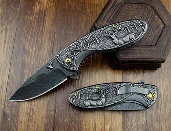 Универсален нож с Тактически Сгъваем Нож - Колекция Stonewash с 3d Гравиране на Елен